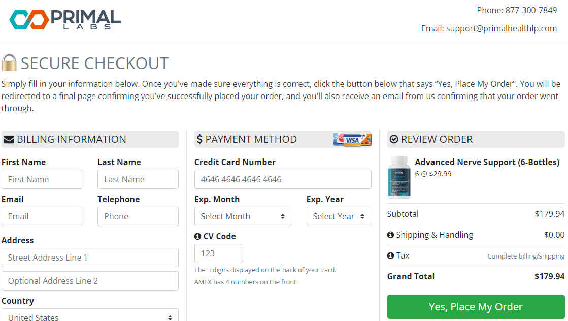 advanced nerve support order page